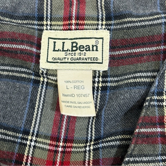 VTG L.L.Bean Cottagecore / Grannycore Nightgown Size L Cotton Red Grey  Plaid - Picture 4 of 4